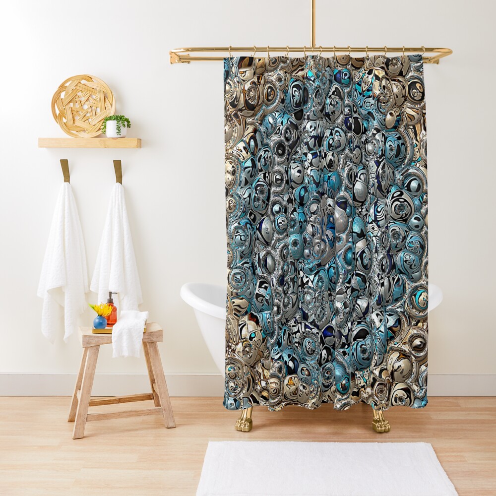 Blue And Beige 3D Abstract Shower Curtain