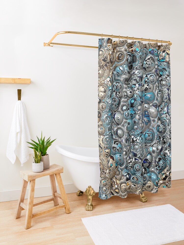 Alternate view of Blue And Beige 3D Abstract Shower Curtain