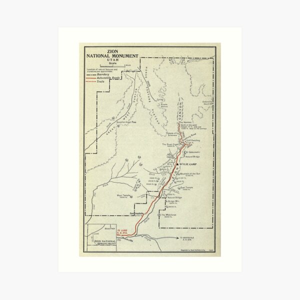 Vintage Zion National Park Map (1919) Art Print
