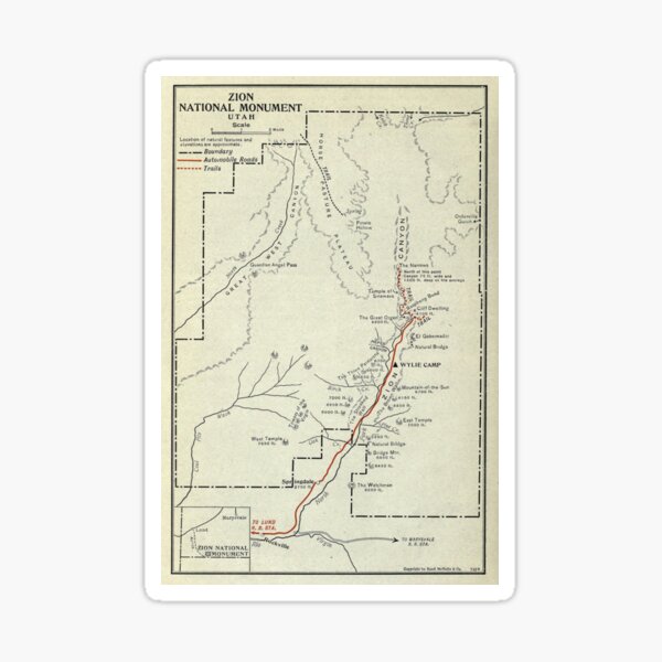 Vista previa del artículo con la obra «Mapa del Parque Nacional Vintage Zion (1919)», diseñado y vendido por BravuraMedia.