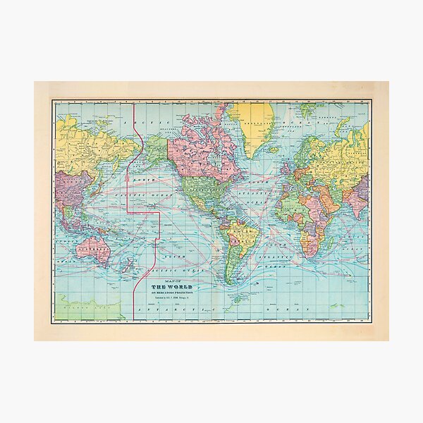 Item preview, Vintage Map of The World (1901) designed and sold by BravuraMedia.