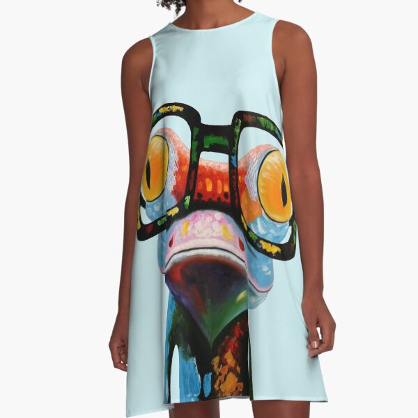 Hipster Frog Nerd Glasses A-Line Dress