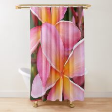 Tropical Hawaiian Plumerias Popping in Pink Shower Curtain