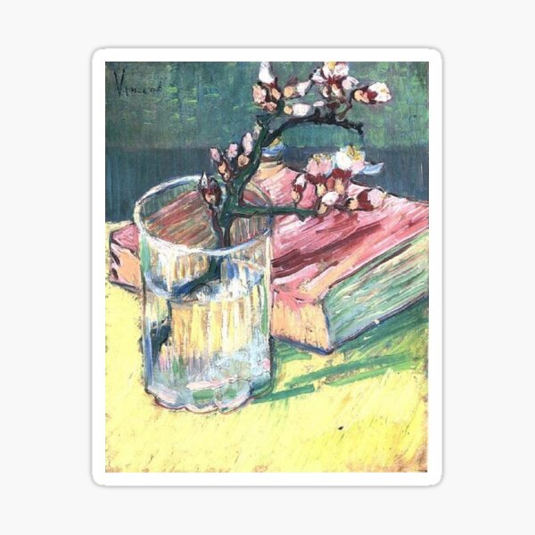 Vista previa del artículo con la obra «Rama de almendro floreciente de Van Gogh en un vaso con un libro», diseñado y vendido por PureVintageLove.