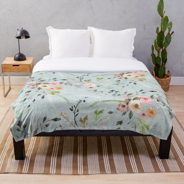 La Boheme Sky Blue Floral Throw Blanket