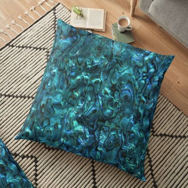 Abalone Shell | Paua Shell | Seashell Patterns | Sea Shells | Cyan Blue Tint | Floor Pillow