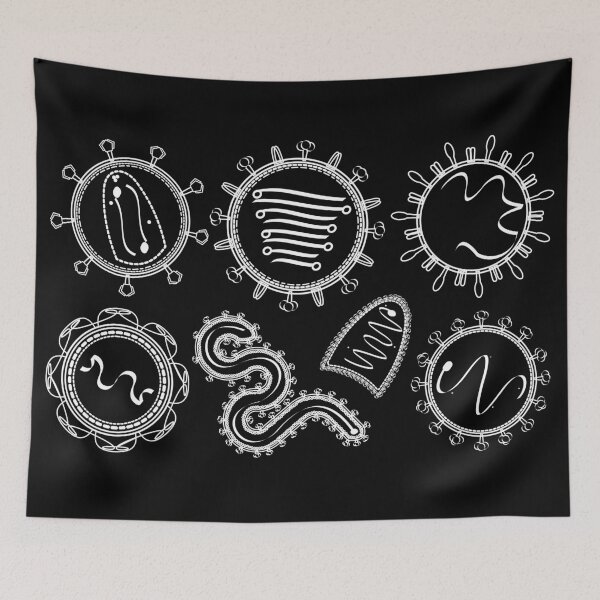 Item preview, Assorted Virions (White Lineart + Black BG) designed and sold by VirologyGeek.