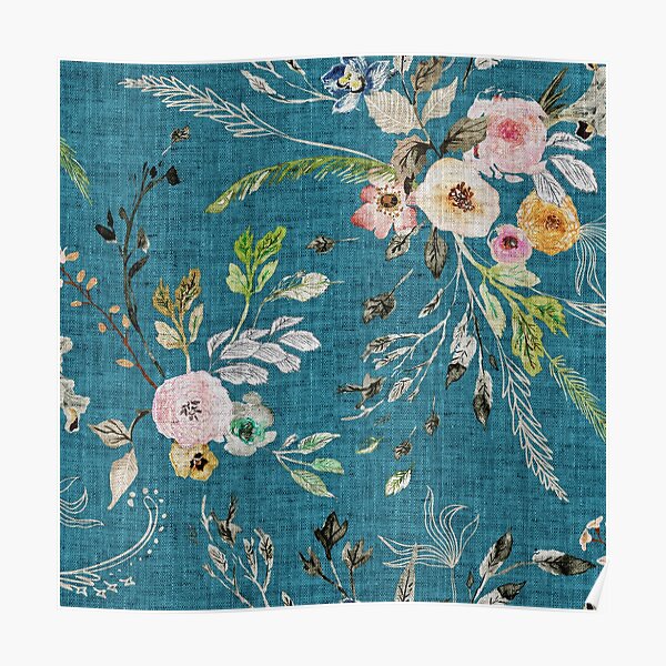 La Boheme Teal Floral Poster