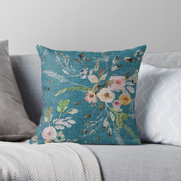 La Boheme Teal Floral Throw Pillow