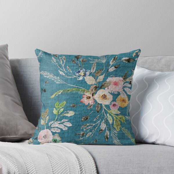 La Boheme Teal Floral Throw Pillow
