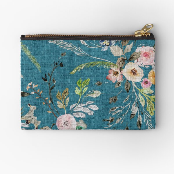 La Boheme Teal Floral Zipper Pouch