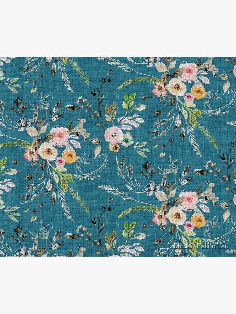 Thumbnail 6 of 6, Throw Blanket, La Boheme Teal Floral designed and sold by nouveaubohemian.