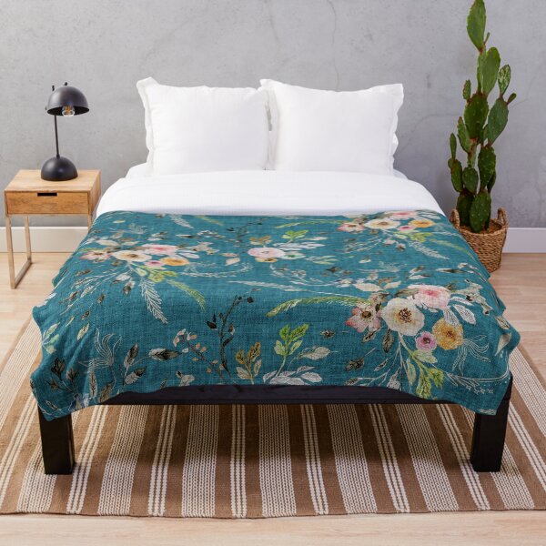 La Boheme Teal Floral Throw Blanket