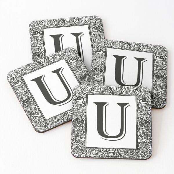 Vintage Monogram | Letter U | Black and White | Coasters (Set of 4)