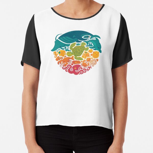 Aquatic Rainbow (white) Chiffon Top