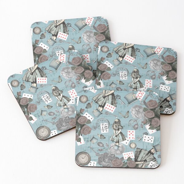 Alice In Wonderland Collage - Vintage Blue Coasters (Set of 4)