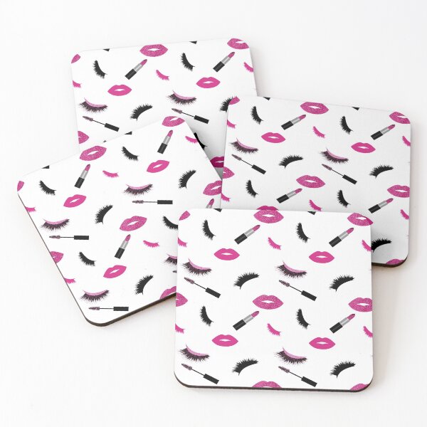 Item preview, Lashes,mascara, lipstick and lips with pink glitter  pattern designed and sold by sashica.