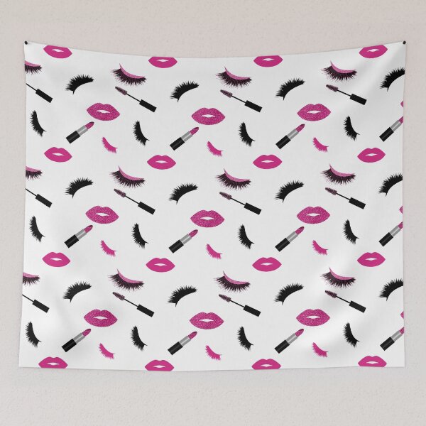 Item preview, Lashes,mascara, lipstick and lips with pink glitter  pattern designed and sold by sashica.
