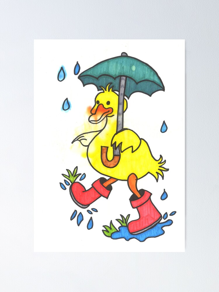 "Wet rainy duck with gum boots and umbrella" Poster by lakazdi Redbubble