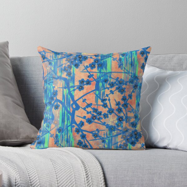 Frost Cherry Blossom Throw Pillow