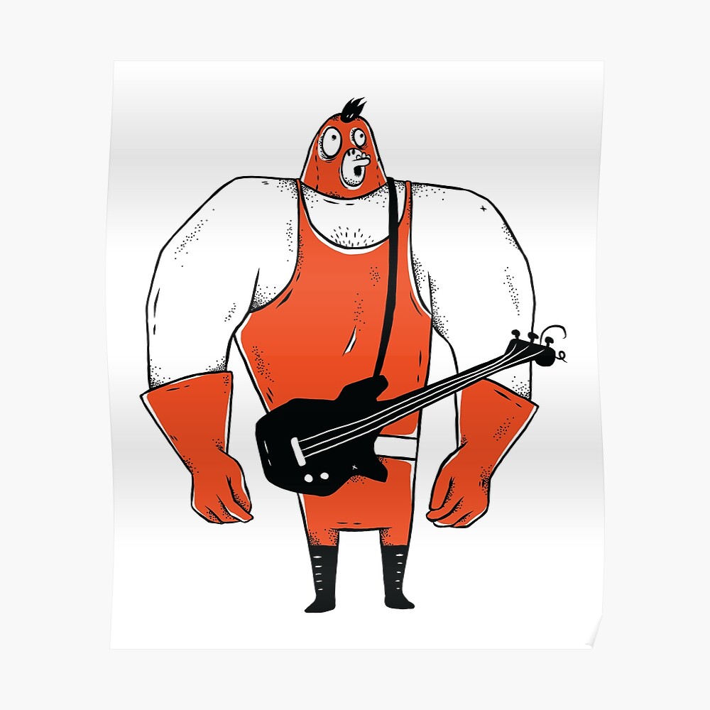 Bass Player Bassist Cartoon Poster By Schoomdesigns Redbubble