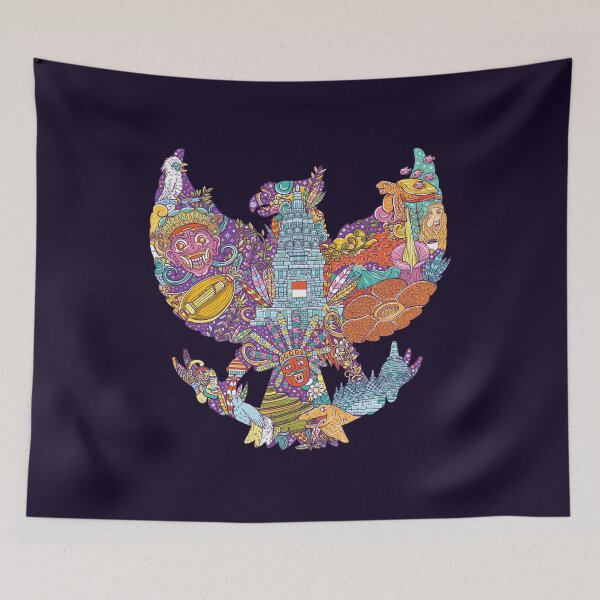 Item preview, colorful illustration doodle of indonesia with garuda pancasila shape designed and sold by ghinan.