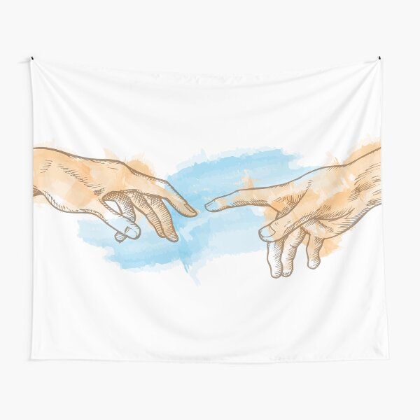 creation of adam hand drawn Watercolor painting Tapestry