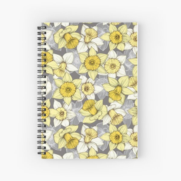 Daffodil Daze - yellow & grey daffodil illustration pattern Spiral Notebook