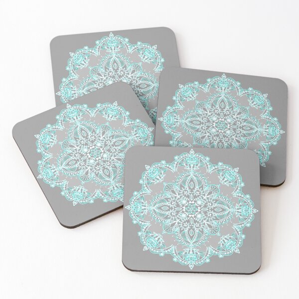 Item preview, Teal and Aqua Lace Mandala on Grey designed and sold by micklyn.