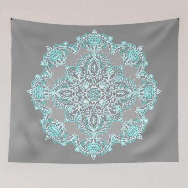 Item preview, Teal and Aqua Lace Mandala on Grey designed and sold by micklyn.