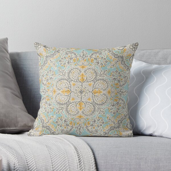 Gypsy Floral in Soft Neutrals, Grey & Yellow on Sage Throw Pillow