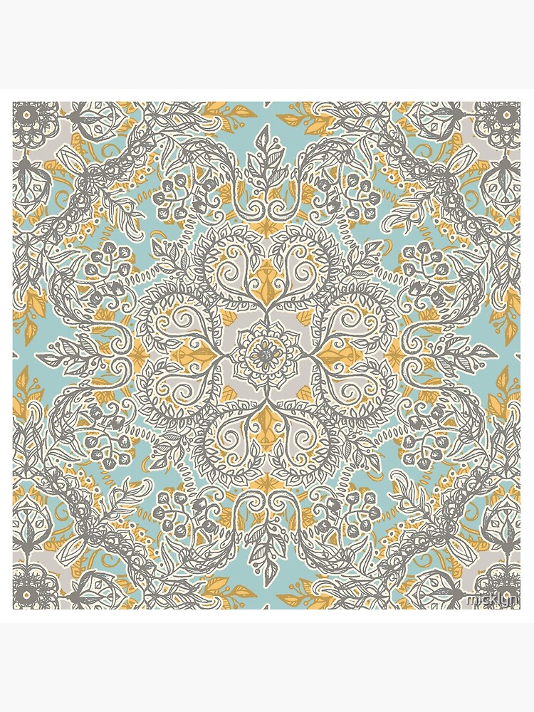 Gypsy Floral in Soft Neutrals, Grey & Yellow on Sage by micklyn
