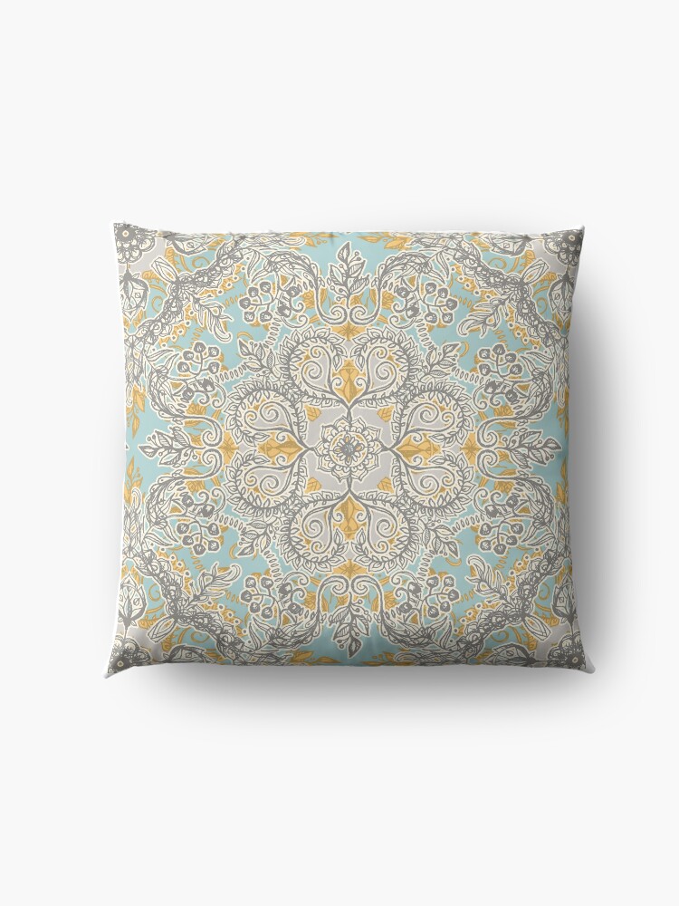 Alternate view of Gypsy Floral in Soft Neutrals, Grey & Yellow on Sage Floor Pillow