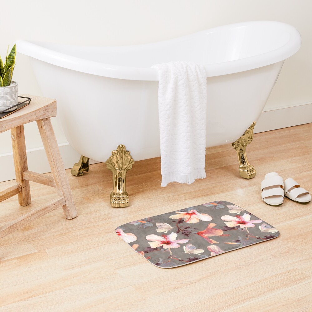 Coral Hibiscus Bath Mat
