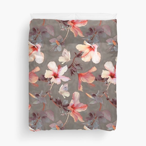 Coral Hibiscus Duvet Cover