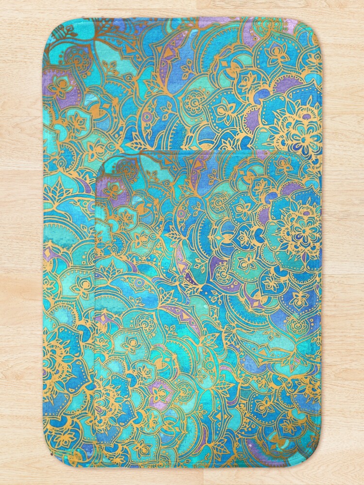 Alternate view of Sapphire & Jade Stained Glass Mandalas Bath Mat