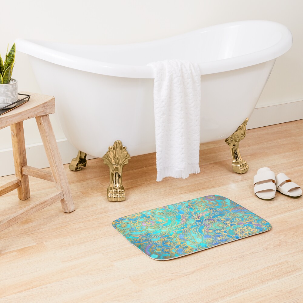 Sapphire & Jade Stained Glass Mandalas Bath Mat