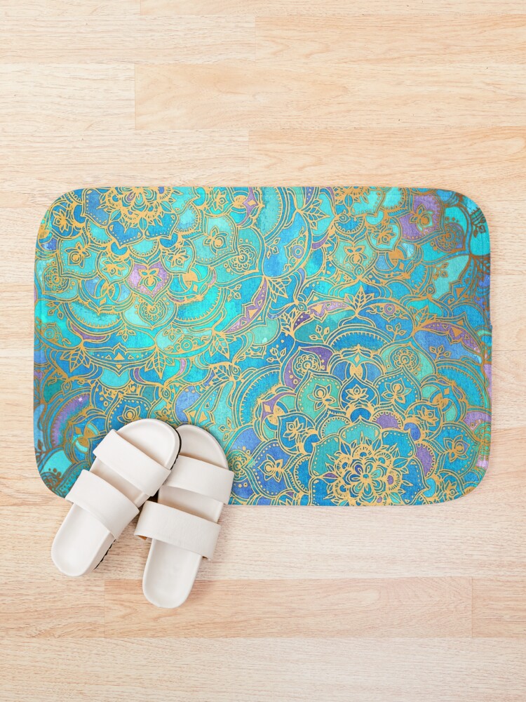 Alternate view of Sapphire & Jade Stained Glass Mandalas Bath Mat
