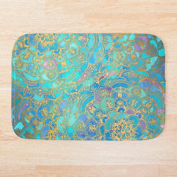 Sapphire & Jade Stained Glass Mandalas Bath Mat