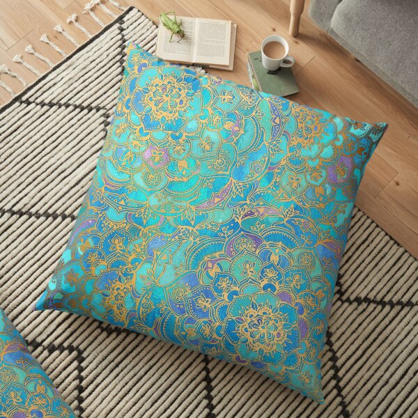 Sapphire & Jade Stained Glass Mandalas Floor Pillow