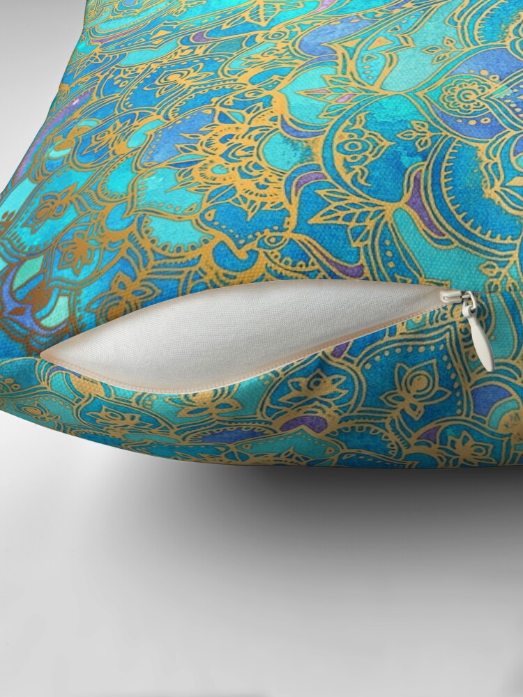 Alternate view of Sapphire & Jade Stained Glass Mandalas Floor Pillow