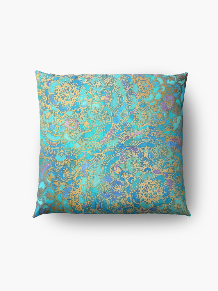 Alternate view of Sapphire & Jade Stained Glass Mandalas Floor Pillow