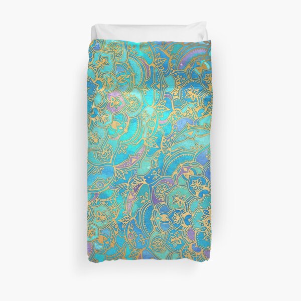 Sapphire & Jade Stained Glass Mandalas Duvet Cover