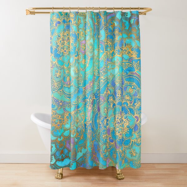 Los Alamos Antique Copper Finish Turquoise Concho Shower Curtain