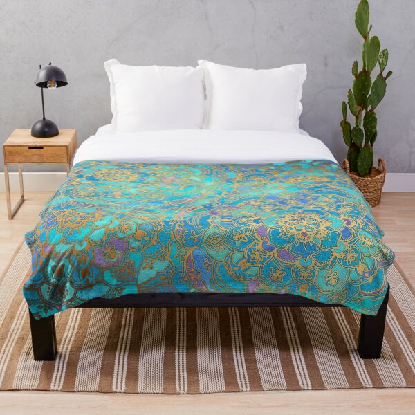 Sapphire & Jade Stained Glass Mandalas Throw Blanket