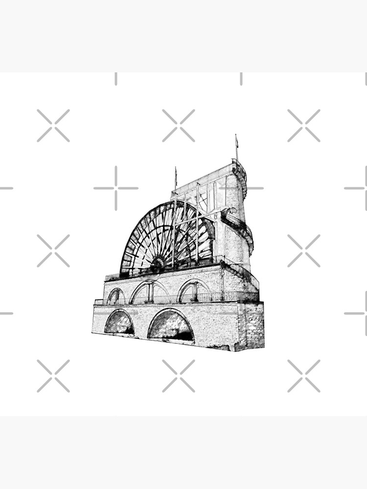 Laxey Water wheel Isle of Man Line Drawing style by tribbledesign