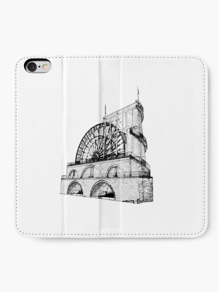 Alternate view of Laxey Water wheel Isle of Man Line Drawing style iPhone Wallet