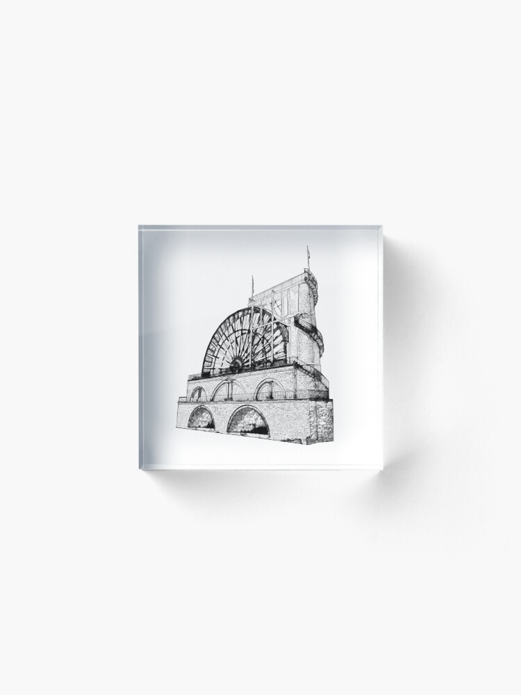 Alternate view of Laxey Water wheel Isle of Man Line Drawing style Acrylic Block