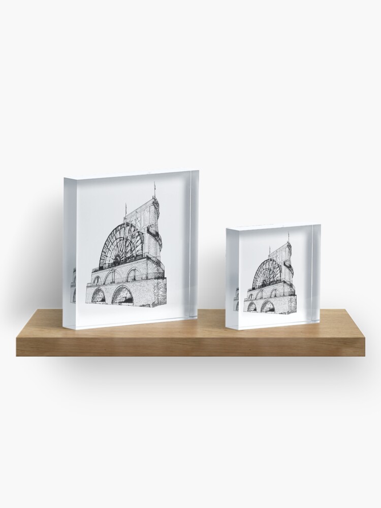 Alternate view of Laxey Water wheel Isle of Man Line Drawing style Acrylic Block