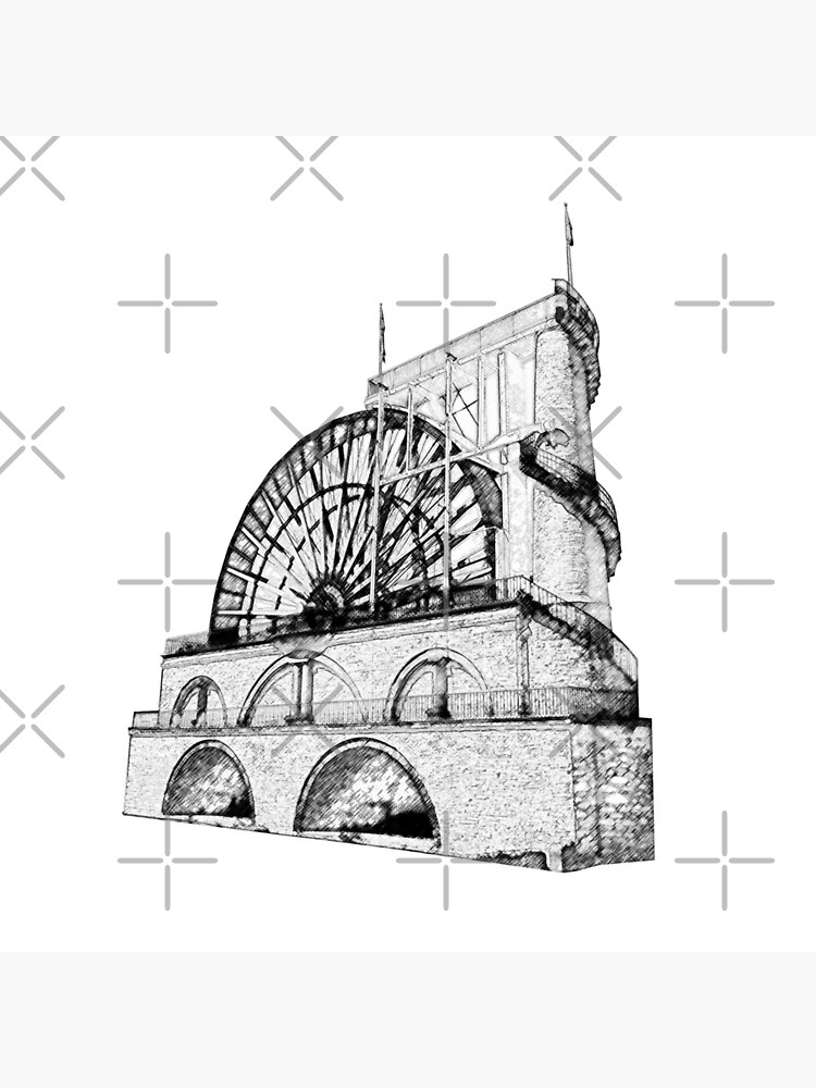 Laxey Water wheel Isle of Man Line Drawing style by tribbledesign